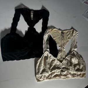 Free People Black and Cream Lace Bralette Duo